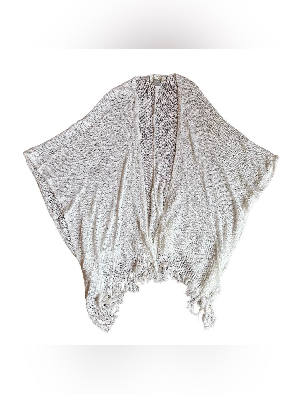 Coldwater Creek Women White Sweater Poncho Sheer Fringe Shawl Cardigan One Size